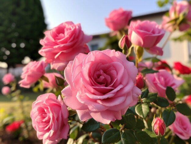 De belles roses en extérieur