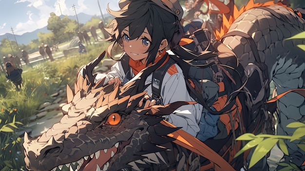 Photo gratuite bête dragon mythique dans le style anime