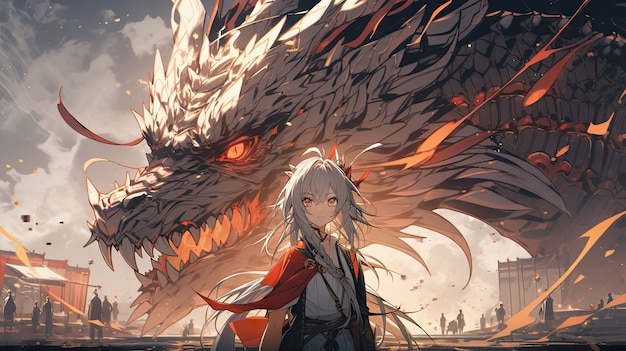 Photo gratuite bête dragon mythique dans le style anime