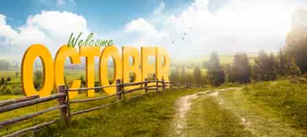 Photo gratuite bienvenue paysage d'octobre avec prairie