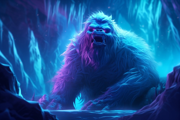 Bigfoot représenté dans une lueur de néon