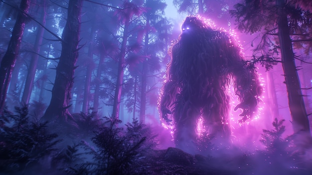 Photo gratuite bigfoot représenté dans une lueur de néon