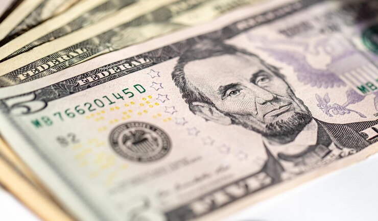 Photo gratuit les billets de cinq dollars sont fermés.