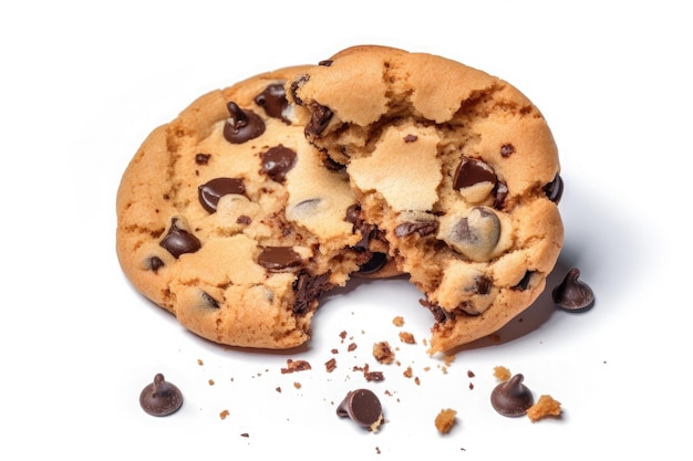 Photo gratuite biscuits aux pépites de chocolat cassés isolés sur fond blanc ai génératif
