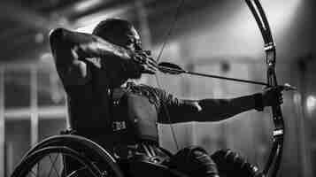 Photo gratuite black and white portrait of athlete competing in the paralympics championship games