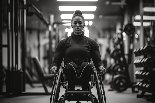 Photo gratuite black and white portrait of athlete competing in the paralympics championship games