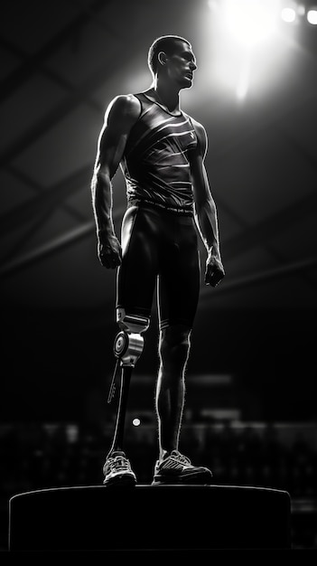 Photo gratuite black and white portrait of athlete competing in the paralympics championship games