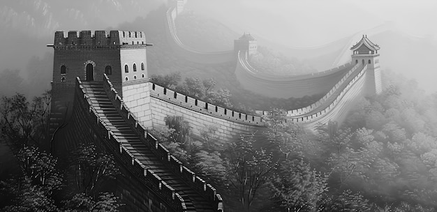 Photo gratuite black and white scene of the great wall of china