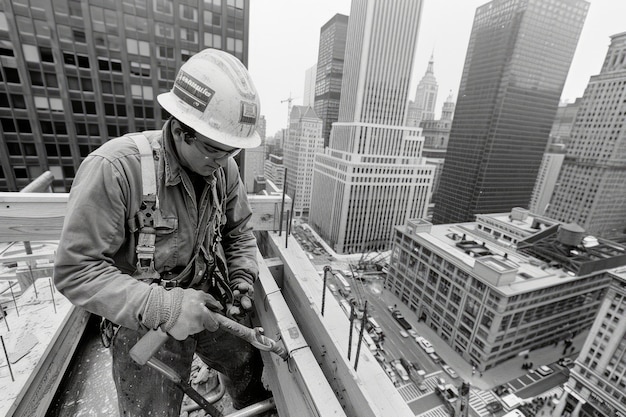 Photo gratuite black and white scene showcasing the life of construction workers on the site