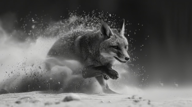 Photo gratuite black and white view of wild fox in its natural habitat