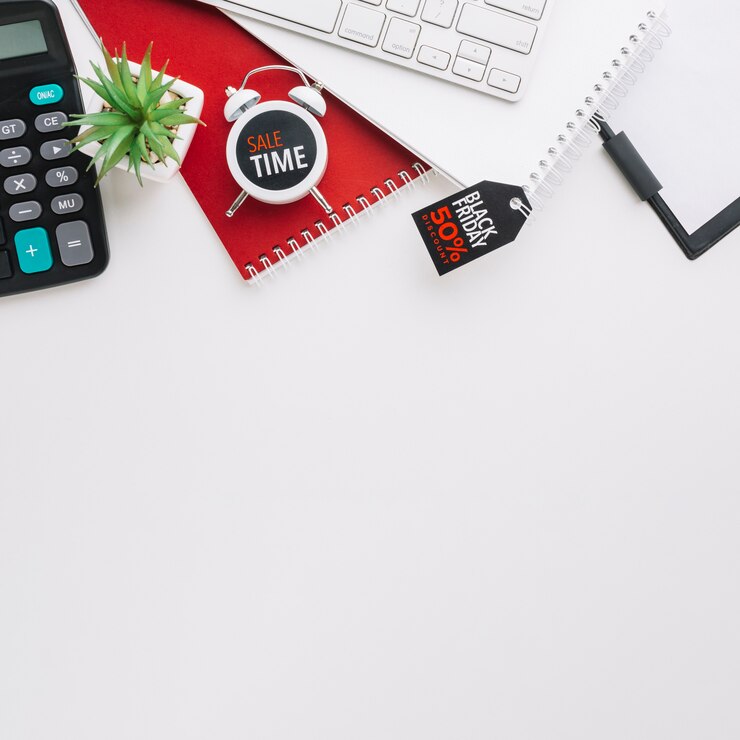 Photo gratuit black friday calculatrice et clavier