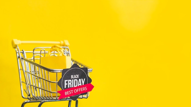 Black Friday meilleures offres inscription sur fond jaune