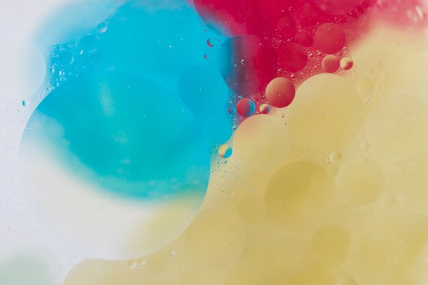Bleu; fond rouge et beige avec motif à bulles