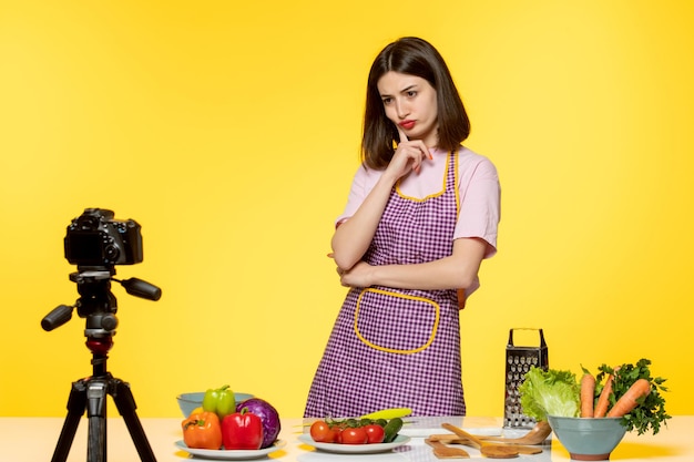 Blogueur culinaire mignon fitness cuisinier enregistrant une vidéo pour la réflexion sur les médias sociaux