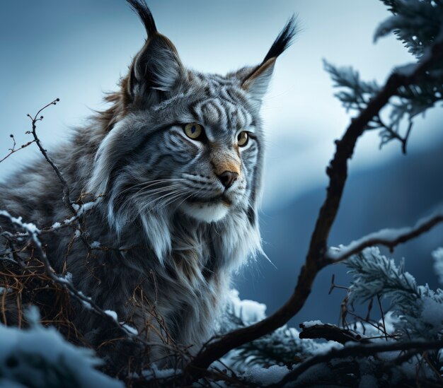 Bobcat dans la saison d'hiver nature