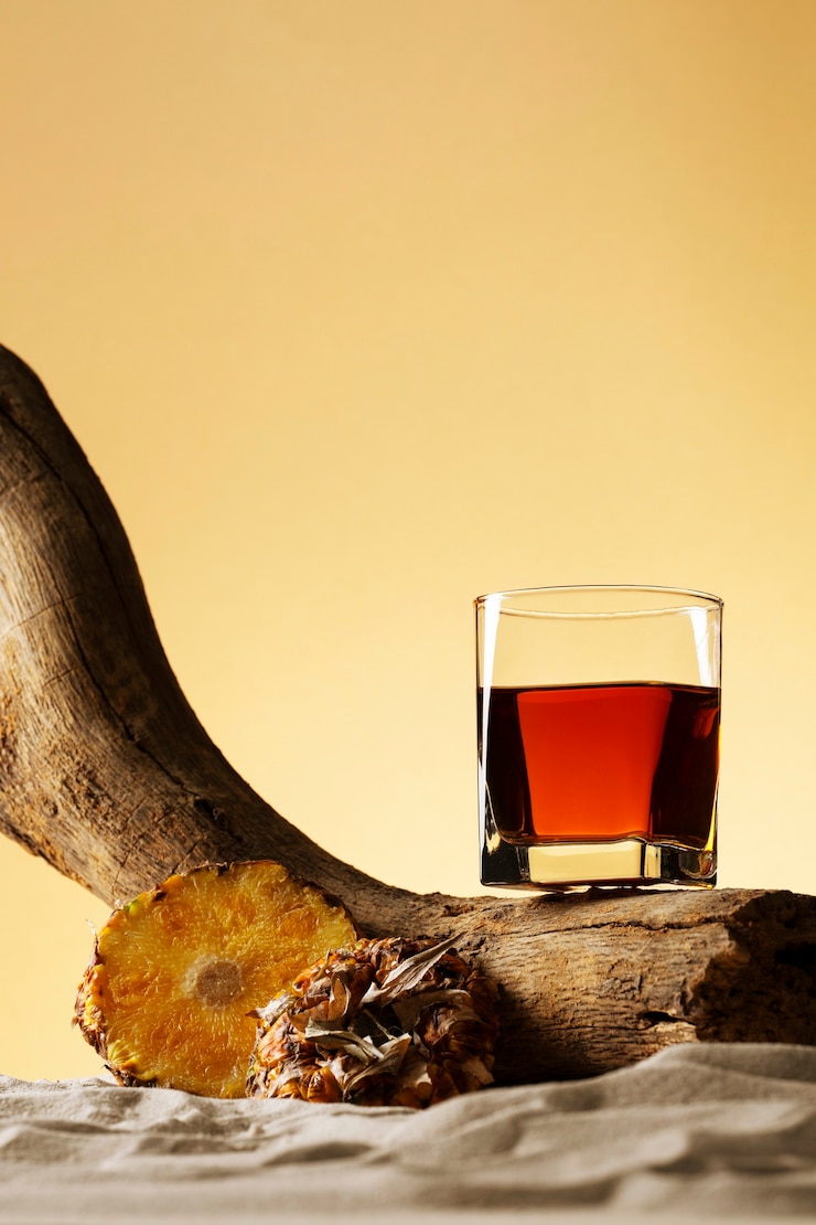 Photo gratuit boisson de sotol avec de l'ananas et de la nature morte