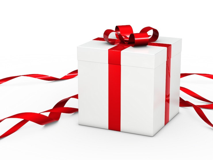 Photo gratuit boîte cadeau blanche avec ruban rouge