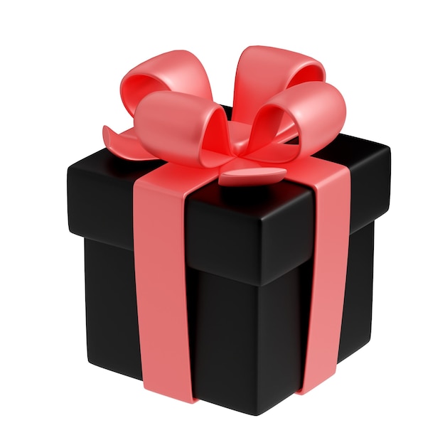 Boîte cadeau de rendu 3d paquet noir avec noeud rose