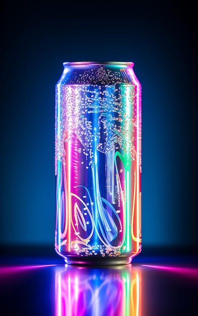 Photo gratuite une boîte de soda futuriste aux couleurs vives