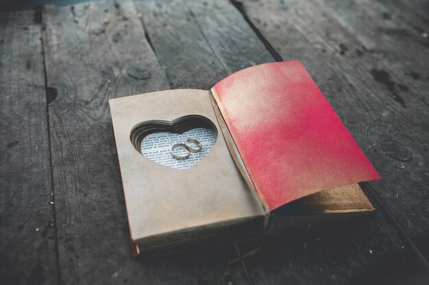 boîte Vintage avec des anneaux de mariage