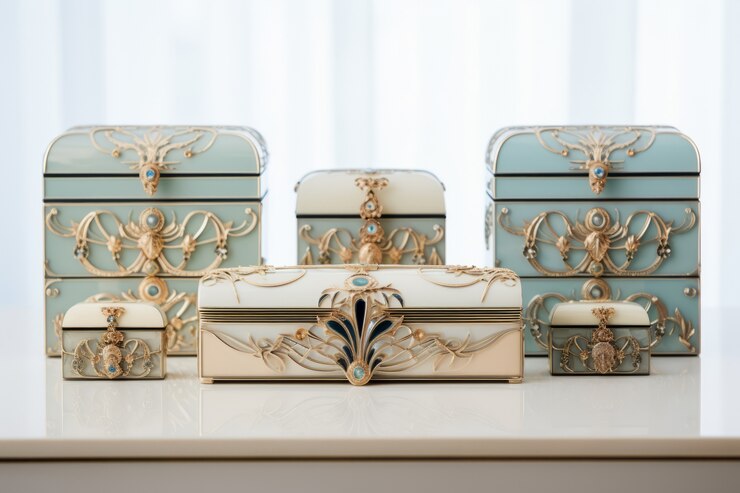 Photo gratuit des boîtes à bijoux ornées dans le style art nouveau