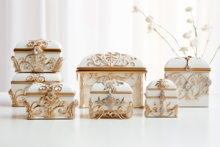 Photo gratuit des boîtes à bijoux ornées dans le style art nouveau