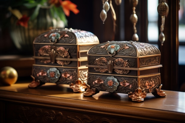 Photo gratuite des boîtes à bijoux ornées dans le style art nouveau