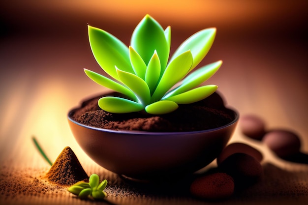 Photo gratuite un bol de chocolats et une plante aux feuilles vertes
