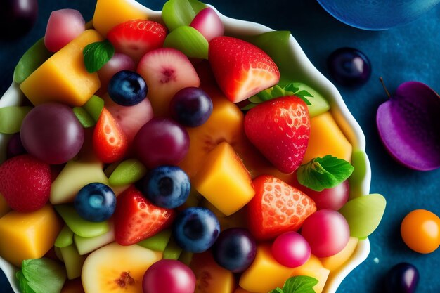 Photo gratuite un bol de fruits avec une assiette bleue de fruits sur la table