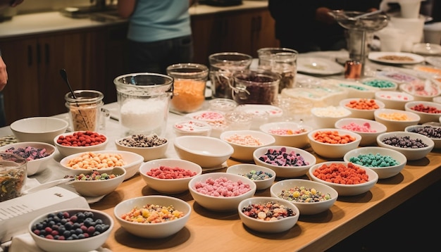 Photo gratuite un bol de fruits frais dans une cuisine colorée générée par l'intelligence artificielle