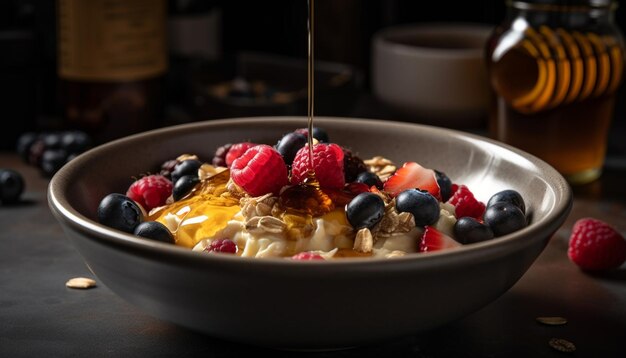 Bol de fruits frais parfait myrtille framboise et fraise généré par AI