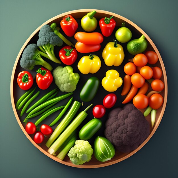 Un bol de légumes comprenant du brocoli, des poivrons et des tomates.