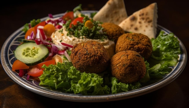 Photo gratuite bol de légumes gourmet sain avec falafel et houmous généré par l'ia