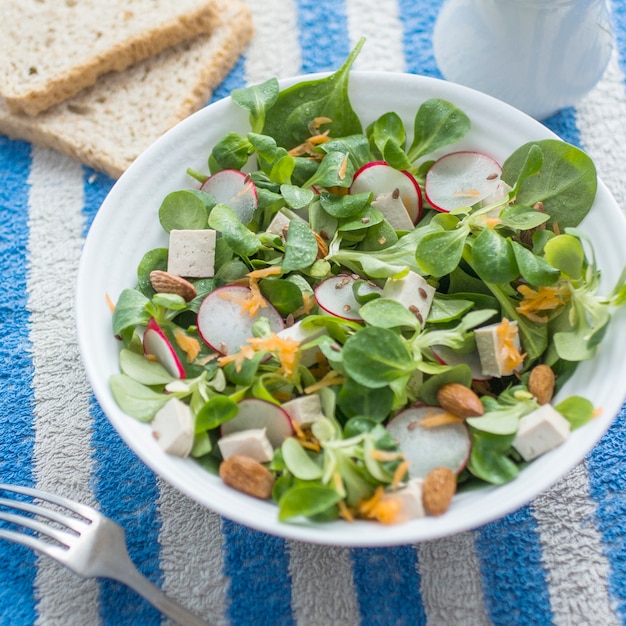 Bol de salade avec radis et vert