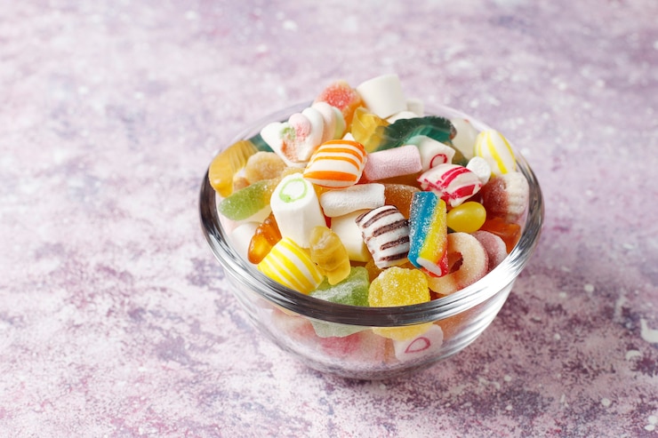 Photo gratuit bonbons colorés, gelée et marmelade, bonbons malsains