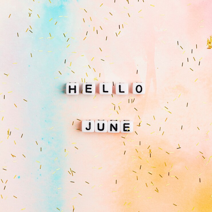 Photo gratuit bonjour juin, citation avec des perles
