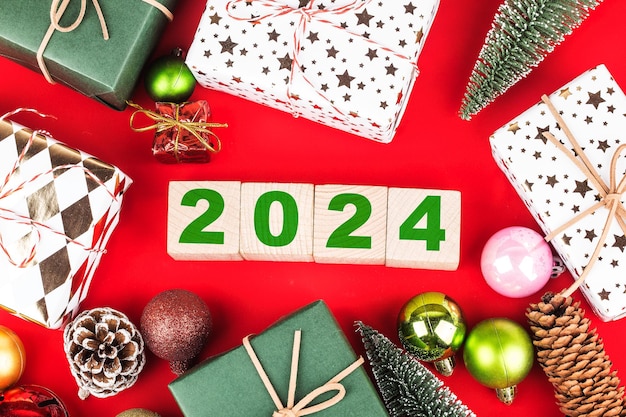 Photo gratuite bonne année 2024 noël 2024 des cadeaux de noël placés dans une atmosphère festive