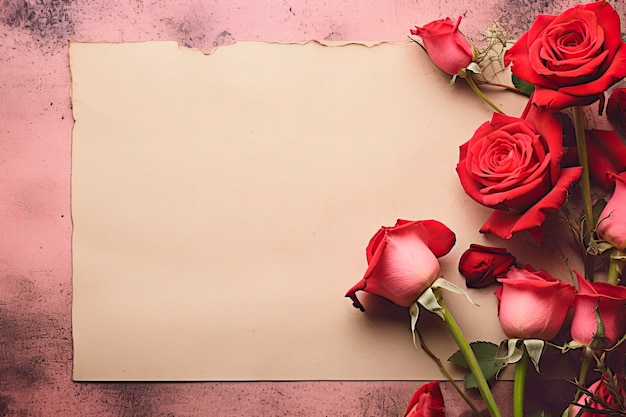 Bonne journée de la Saint-Valentin sur une feuille de papier vintage avec des roses