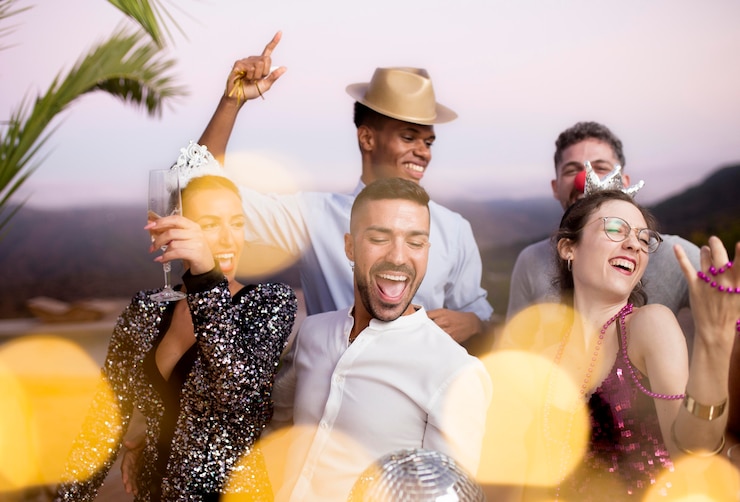Photo gratuit bons amis ayant une fête du nouvel an