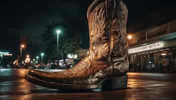 Photo gratuite des bottes en cuir brillantes illuminent les rues nocturnes générées par l'ia