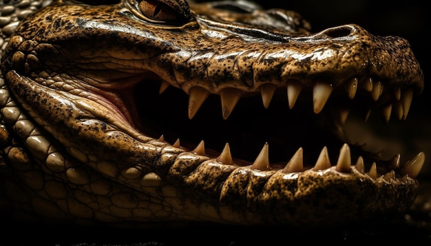 Photo gratuite la bouche ouverte d'un crocodile furieux montre des dents dangereuses ai générative