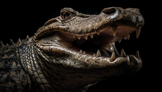 La bouche ouverte d'un crocodile furieux montre une IA générative d'agression animale