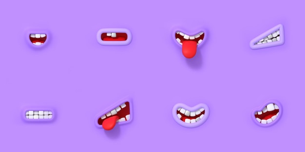 Photo gratuite bouche de personnage 3d avec différentes émotions