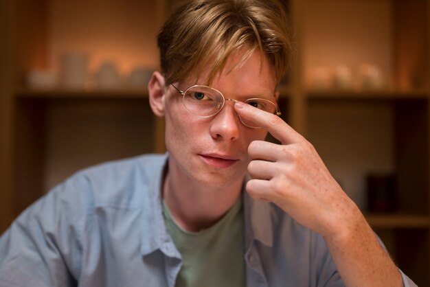 Bouchent portrait de jeune étudiant