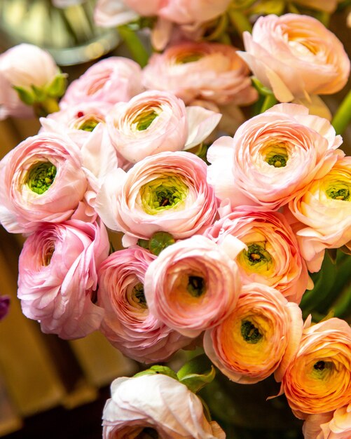Bouchent la vue du bouquet de fleurs de renoncule rose
