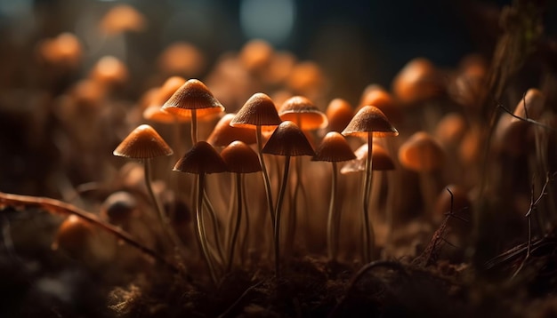Bouchon de champignon jaune toxique mais belle macro générée par l'IA