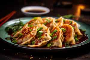 Photo gratuite les boulettes de gyoza sont des apéritifs de menu asiatique.