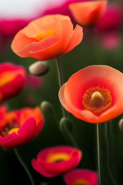 Photo gratuite un bouquet de fleurs dans un champ de fleurs rouges et oranges