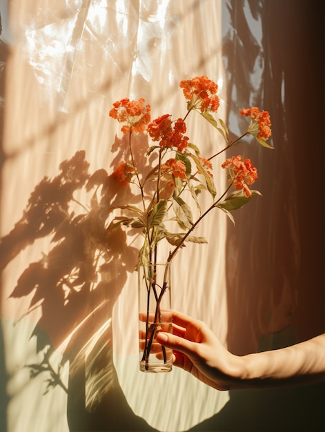 Photo gratuite bouquet de fleurs dans un vase transparent