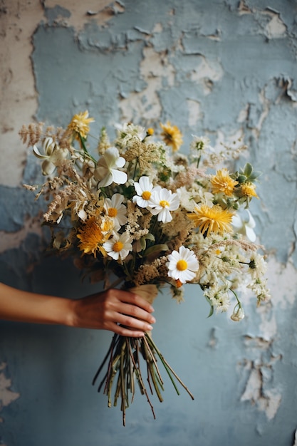 Bouquet de fleurs tenu à la main